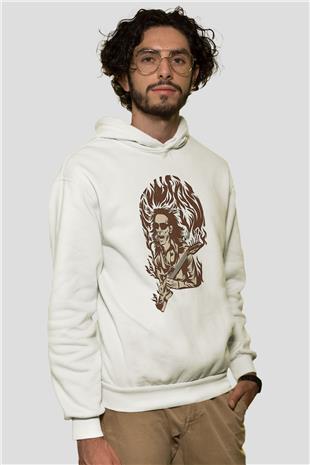Steve Vai Baskılı Beyaz Unisex Kapüşonlu Sweatshirt