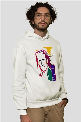 Steve Vai Baskılı Beyaz Unisex Kapüşonlu Sweatshirt