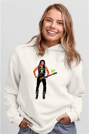 Steve Vai Baskılı Beyaz Unisex Kapüşonlu Sweatshirt