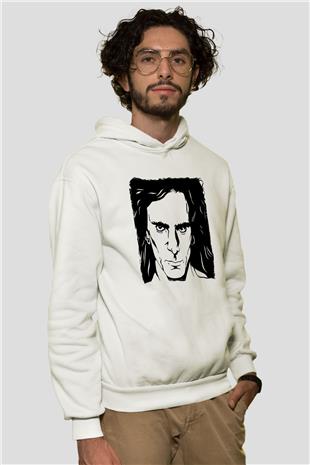 Steve Vai Baskılı Beyaz Unisex Kapüşonlu Sweatshirt