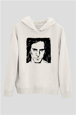 Steve Vai Baskılı Beyaz Unisex Kapüşonlu Sweatshirt