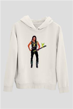 Steve Vai Baskılı Beyaz Unisex Kapüşonlu Sweatshirt