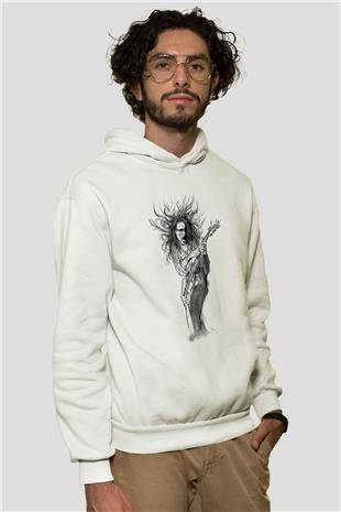 Steve Vai Baskılı Beyaz Unisex Kapüşonlu Sweatshirt