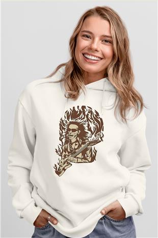 Steve Vai Baskılı Beyaz Unisex Kapüşonlu Sweatshirt