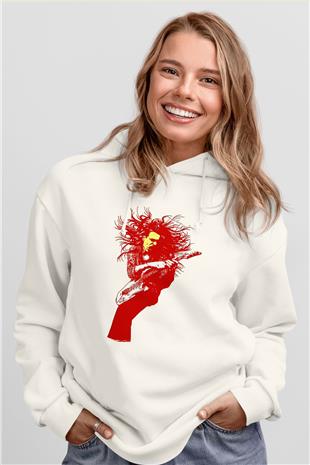 Steve Vai Baskılı Beyaz Unisex Kapüşonlu Sweatshirt