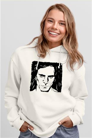 Steve Vai Baskılı Beyaz Unisex Kapüşonlu Sweatshirt