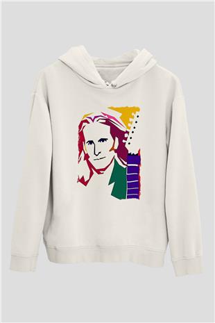 Steve Vai Baskılı Beyaz Unisex Kapüşonlu Sweatshirt