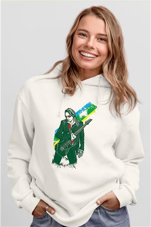 Steve Vai Baskılı Beyaz Unisex Kapüşonlu Sweatshirt