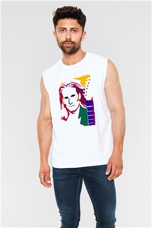 Steve Vai Baskılı Beyaz Unisex Kolsuz Tişört - Tshirt