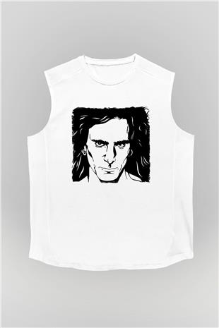 Steve Vai Baskılı Beyaz Unisex Kolsuz Tişört - Tshirt