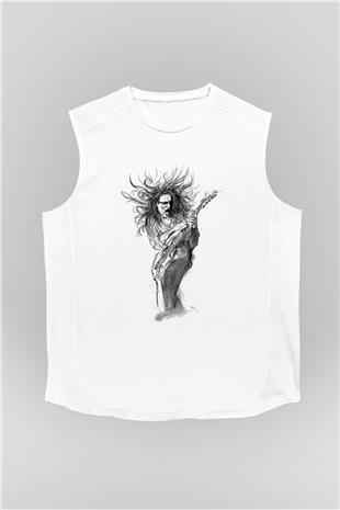 Steve Vai Baskılı Beyaz Unisex Kolsuz Tişört - Tshirt