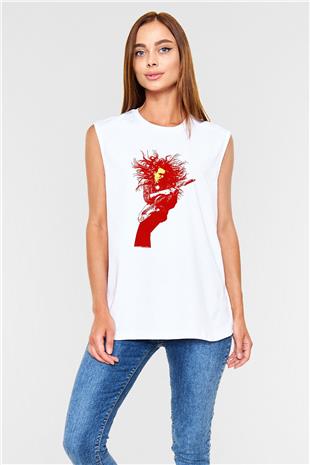 Steve Vai Baskılı Beyaz Unisex Kolsuz Tişört - Tshirt