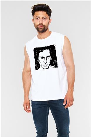 Steve Vai Baskılı Beyaz Unisex Kolsuz Tişört - Tshirt