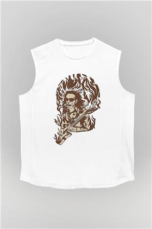 Steve Vai Baskılı Beyaz Unisex Kolsuz Tişört - Tshirt