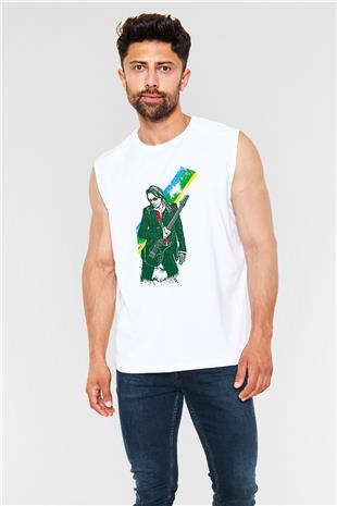 Steve Vai Baskılı Beyaz Unisex Kolsuz Tişört - Tshirt