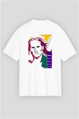 Steve Vai Baskılı Beyaz Unisex Oversize Tişört - Tshirt
