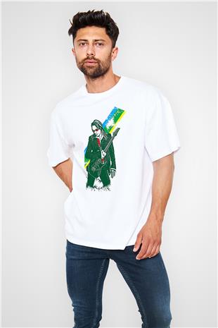 Steve Vai Baskılı Beyaz Unisex Oversize Tişört - Tshirt