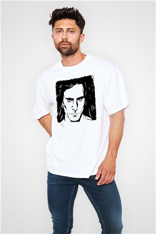 Steve Vai Baskılı Beyaz Unisex Oversize Tişört - Tshirt