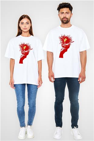 Steve Vai Baskılı Beyaz Unisex Oversize Tişört - Tshirt