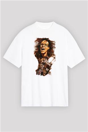 Steve Vai Baskılı Beyaz Unisex Oversize Tişört - Tshirt