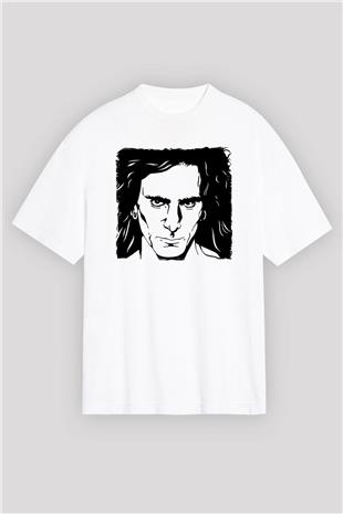 Steve Vai Baskılı Beyaz Unisex Oversize Tişört - Tshirt