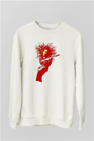 Steve Vai Baskılı Beyaz Unisex Sweatshirt