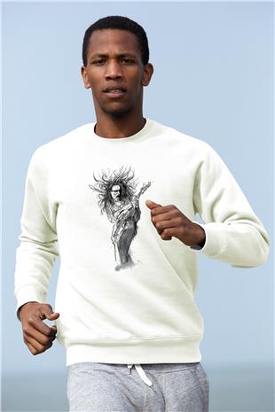 Steve Vai Baskılı Beyaz Unisex Sweatshirt