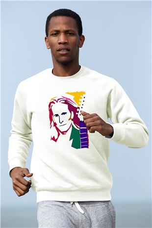 Steve Vai Baskılı Beyaz Unisex Sweatshirt