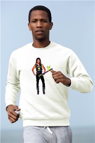 Steve Vai Baskılı Beyaz Unisex Sweatshirt
