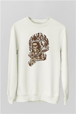 Steve Vai Baskılı Beyaz Unisex Sweatshirt