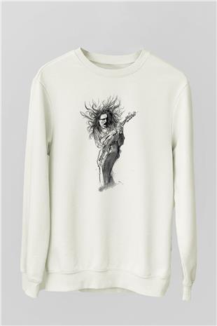 Steve Vai Baskılı Beyaz Unisex Sweatshirt