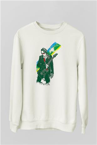 Steve Vai Baskılı Beyaz Unisex Sweatshirt