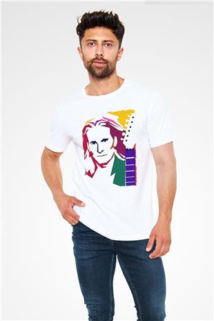 Steve Vai Baskılı Unisex Beyaz Tişört - Tshirt