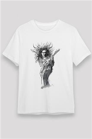Steve Vai Baskılı Unisex Beyaz Tişört - Tshirt