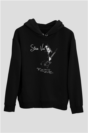 Steve Vai Baskılı Unisex Siyah Kapüşonlu Sweatshirt