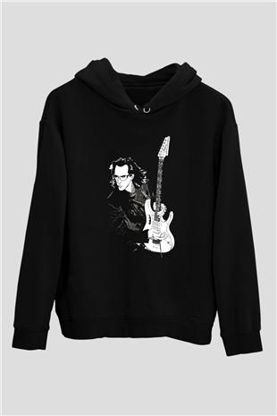 Steve Vai Baskılı Unisex Siyah Kapüşonlu Sweatshirt