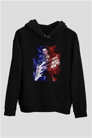 Steve Vai Baskılı Unisex Siyah Kapüşonlu Sweatshirt