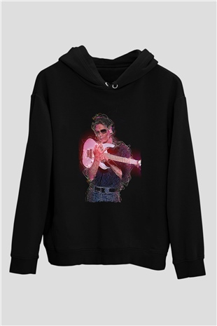 Steve Vai Baskılı Unisex Siyah Kapüşonlu Sweatshirt