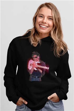 Steve Vai Baskılı Unisex Siyah Kapüşonlu Sweatshirt