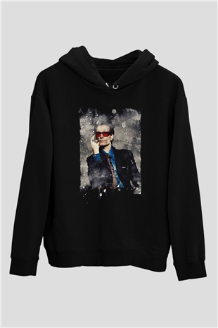 Steve Vai Baskılı Unisex Siyah Kapüşonlu Sweatshirt