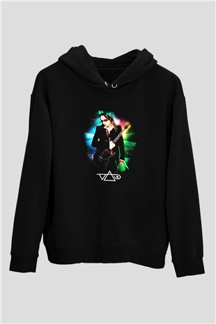 Steve Vai Baskılı Unisex Siyah Kapüşonlu Sweatshirt