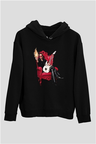 Steve Vai Baskılı Unisex Siyah Kapüşonlu Sweatshirt
