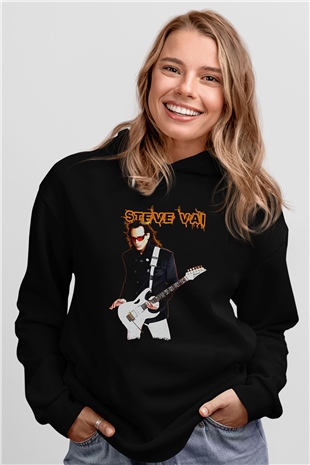 Steve Vai Baskılı Unisex Siyah Kapüşonlu Sweatshirt