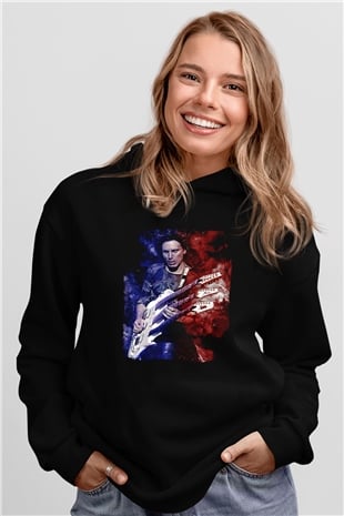 Steve Vai Baskılı Unisex Siyah Kapüşonlu Sweatshirt