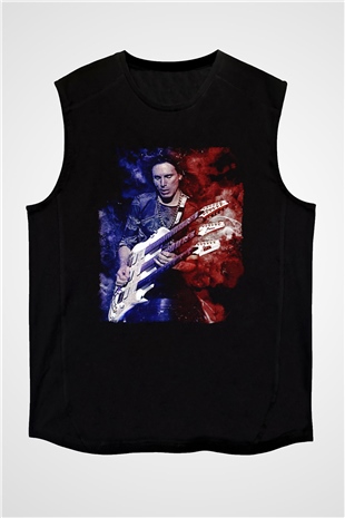 Steve Vai Baskılı Unisex Siyah Kolsuz Tişört - Tshirt