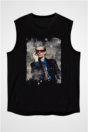 Steve Vai Baskılı Unisex Siyah Kolsuz Tişört - Tshirt
