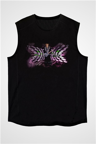 Steve Vai Baskılı Unisex Siyah Kolsuz Tişört - Tshirt
