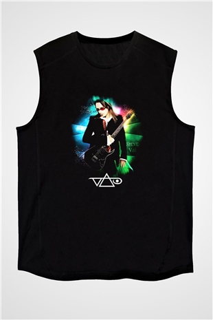 Steve Vai Baskılı Unisex Siyah Kolsuz Tişört - Tshirt
