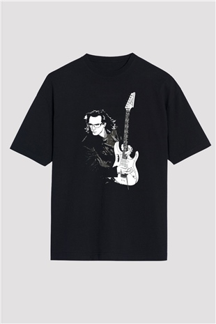 Steve Vai Baskılı Unisex Siyah Oversize Tişört - Tshirt