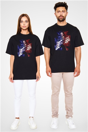 Steve Vai Baskılı Unisex Siyah Oversize Tişört - Tshirt